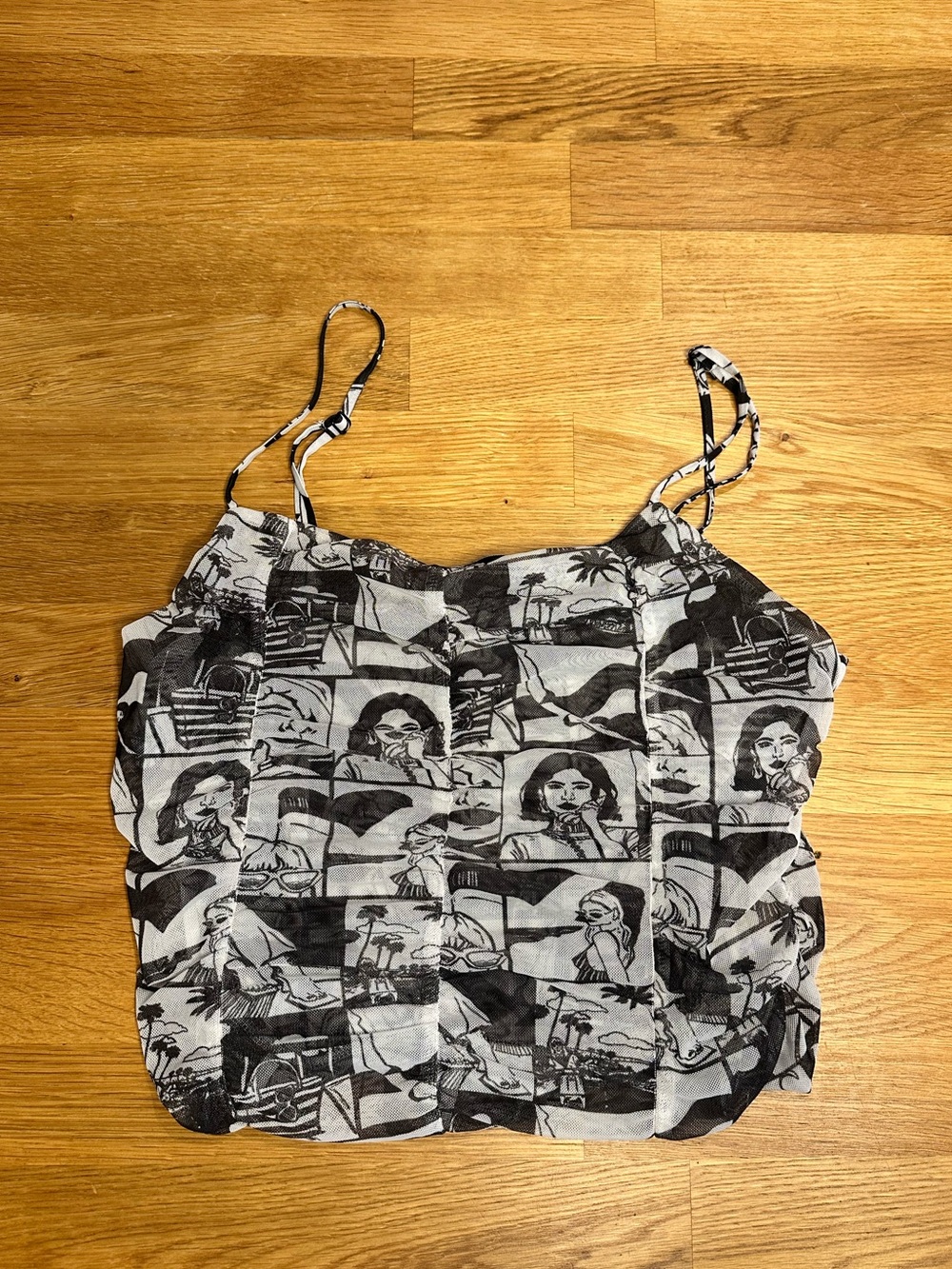 Zara Ruched Mesh Pop Art Graphic Print Camisole